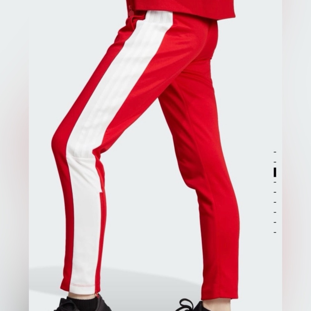 Adidas Red and White Track Pants Small